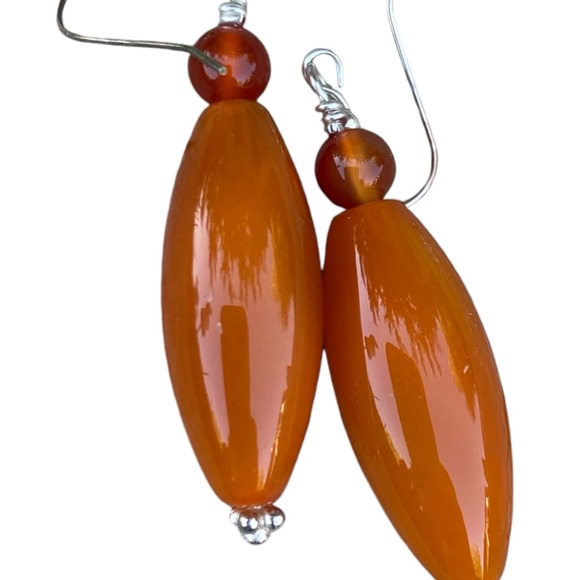 Jay King Carnelian Oblong Dangle Earrings Silver Hook - Picture 2 of 5